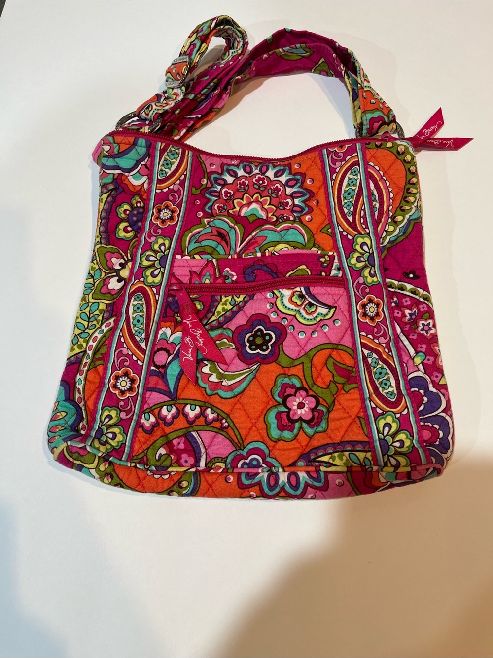 Vera Bradley Fuchsia and Orange Paisley Quilted Shoulder Tote